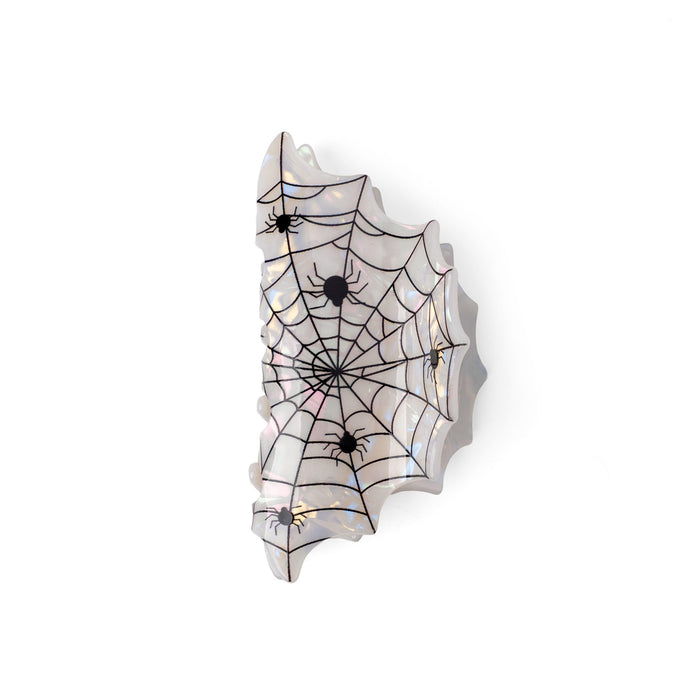 Decorative wall piece with spider webs and spiders on a white background