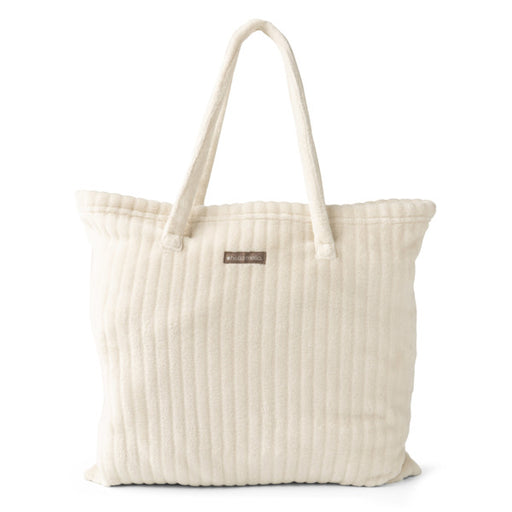 Beige textured tote bag on a white background