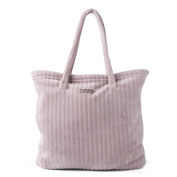 Pink textured tote bag on a white background