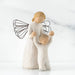 Decorative figurine of an angel holding a child on a white background