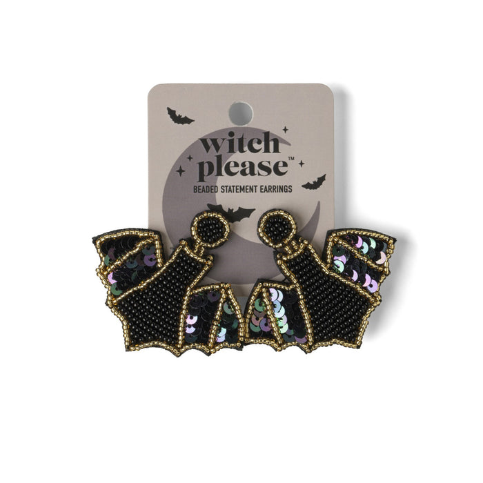 Bat Halloween Beaded Statement Earrings