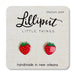 Strawberry-shaped earrings on a Lilliput Little Things branded card.