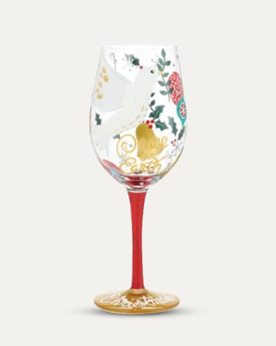 Lolita Peace on Earth Holiday Hand-Painted Wine Glass