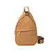 Tan sling bag with a strap on a white background