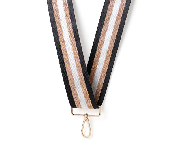 Striped ribbon with a gold clasp on a white background