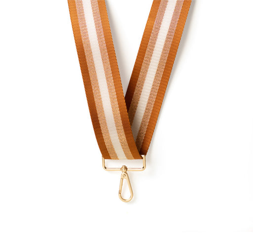 Striped ribbon with a gold clasp on a white background