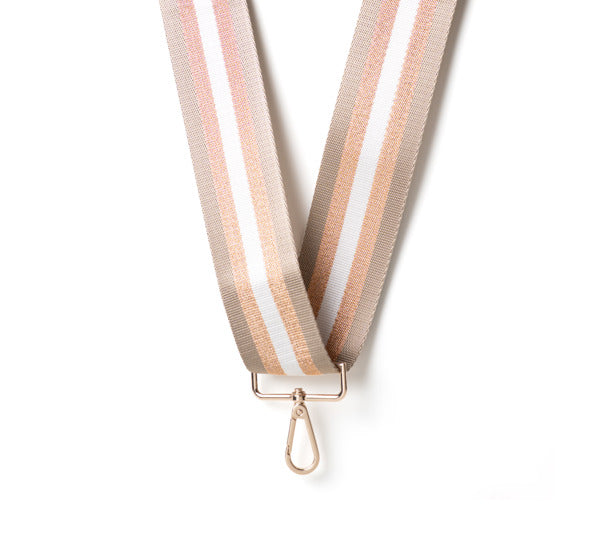 Striped ribbon with a gold clasp on a white background