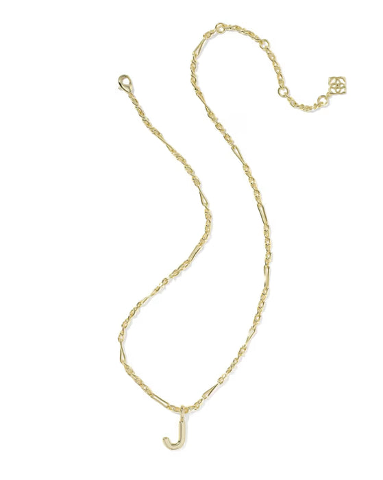 Gold necklace with a 'S' pendant on a white background