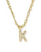 Gold necklace with a 'K' pendant on a white background