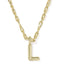 Gold necklace with a letter 'L' pendant on a white background