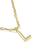 Gold necklace with a 'V' pendant on a white background