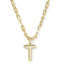 A gold initial necklace featuring a polished, lowercase-style letter 't' pendant suspended from a multi-link chain with alternating oval and elongated links, shown on a clean white background.