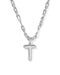 A silver necklace featuring a polished T-shaped initial pendant on a multi-link chain, shown against a plain white background.