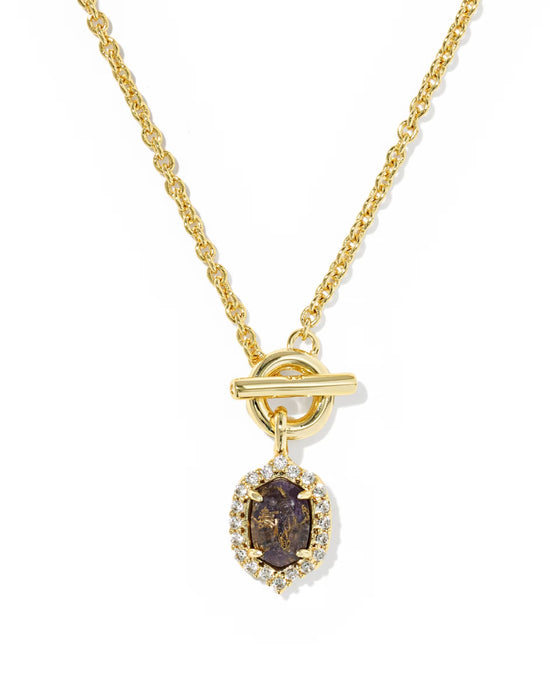 Kendra Scott Daphne Crystal Frame Gold Toggle Necklace in Bronze Veined Purple Amethyst