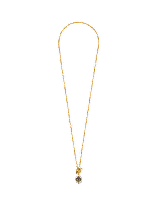 Kendra Scott Daphne Crystal Frame Gold Toggle Necklace in Bronze Veined Purple Amethyst