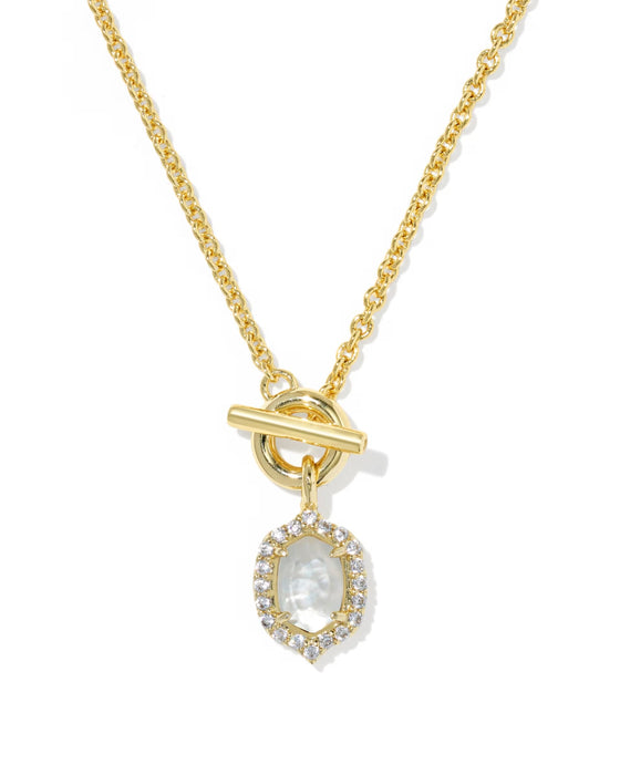 Kendra Scott Daphne Crystal Frame Gold Toggle Necklace in Ivory Mother-of-Pearl