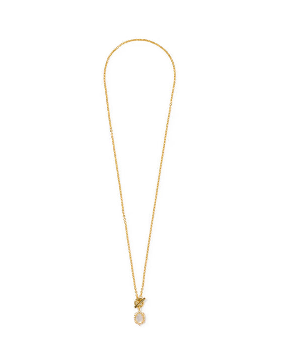 Kendra Scott Daphne Crystal Frame Gold Toggle Necklace in Ivory Mother-of-Pearl