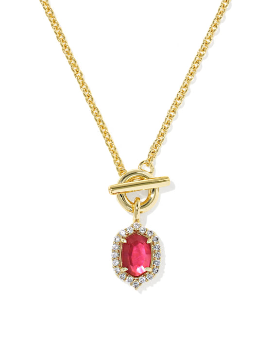 Kendra Scott Daphne Crystal Frame Gold Toggle Necklace in Dark Pink Illusion
