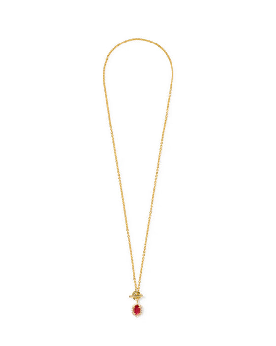 Kendra Scott Daphne Crystal Frame Gold Toggle Necklace in Dark Pink Illusion
