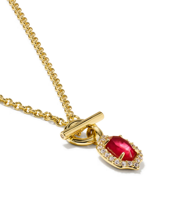 Kendra Scott Daphne Crystal Frame Gold Toggle Necklace in Dark Pink Illusion