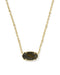 A gold chain necklace featuring an oval-shaped dark brown and black tiger's eye stone pendant, set in a gold bezel, shown against a plain white background.