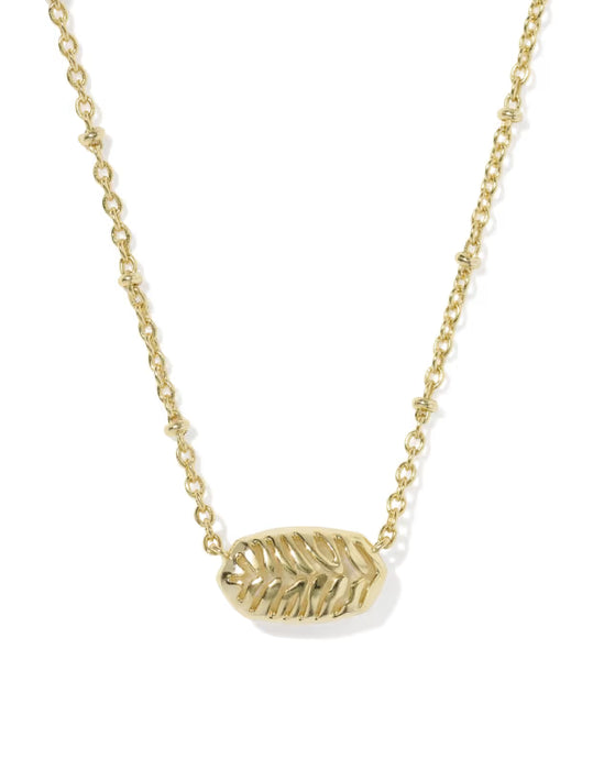 A gold chain necklace featuring a textured, ribbed oval pendant, photographed against a clean white background.
