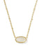 A gold chain necklace with an oval bezel-set white stone pendant, shown against a plain white background.
