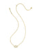 A delicate gold chain necklace featuring a small, oval bezel-set white stone pendant, displayed on a clean white background.