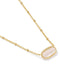 A gold chain necklace featuring a light pink oval cabochon stone in a gold bezel setting, displayed on a clean white background.