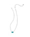 A delicate silver chain necklace featuring a small, horizontally oriented oval turquoise gemstone pendant, displayed on a clean white background.