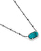 A silver-toned necklace featuring a textured, bezel-set turquoise stone pendant on a clean white background.