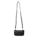 Black crossbody bag with a strap on a white background