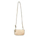 Beige handbag with a long strap on a white background