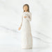 White ceramic figurine of a woman in a long dress on a white background