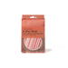 Packaged daily makeup removing towels with a clear and striped design on a white background.