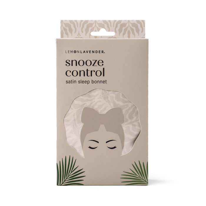 Packaging of Lemon Lavender satin sleep bonnet with brand name and product description.