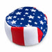 Round bean bag with American flag design on a white background
