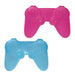 Pink and blue toy game controllers on a white background