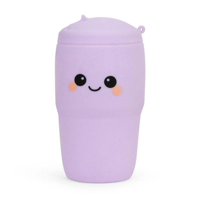 Purple squish toy on a white background