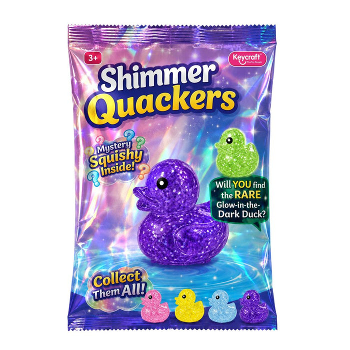Shimmer Quackers packaging featuring an assortment of ducks on a white background