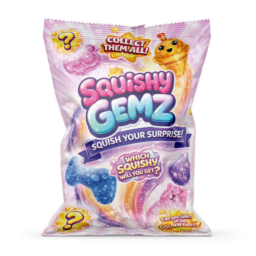 Squishy Gemz packaging featuring an assortment of objects on a white background