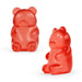 Two red gummy bears on a white background