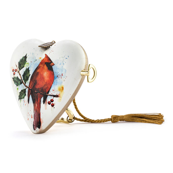 Cardinal with Holly Musical Art Heart