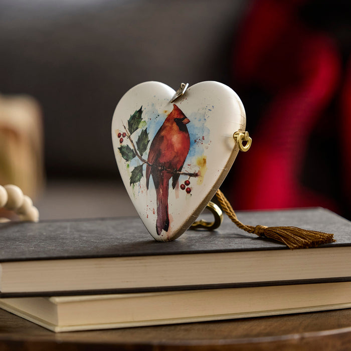 Cardinal with Holly Musical Art Heart