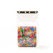 Clear plastic bag with colorful sprinkles on a white background