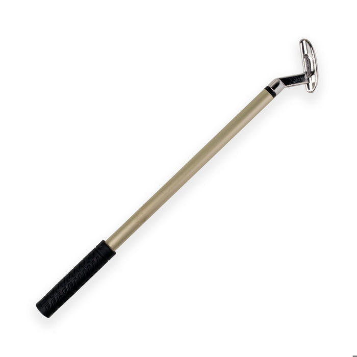 Telescopic pole with a black handle on a white background