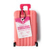 Pink suitcase with a 'Runway Ready' nail care carry-on tag on a white background
