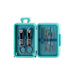 Manicure set with scissors, clippers, and files in a teal case on a white background