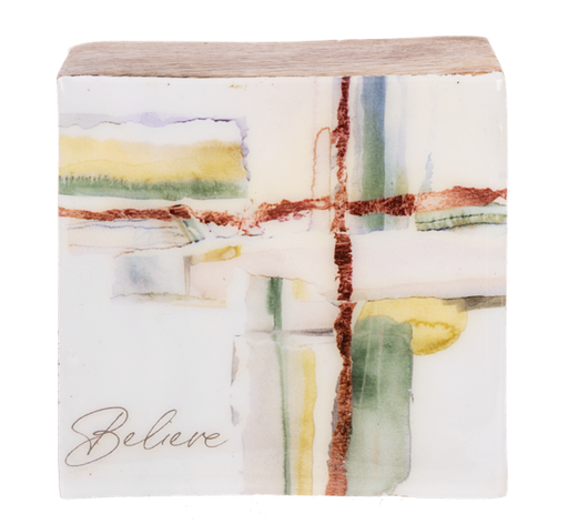 Watercolor Cross Believe Block