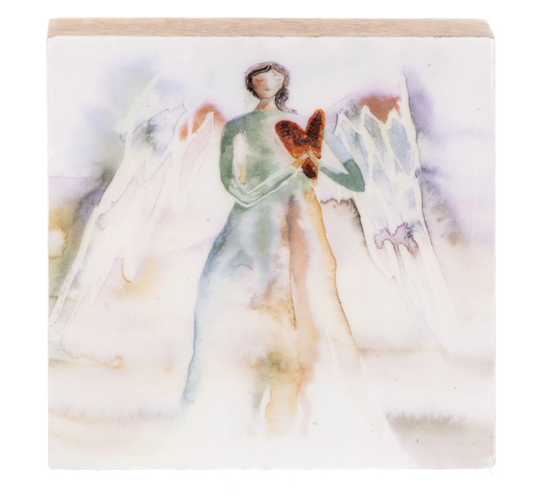 Watercolor Angel Holding Heart Block
